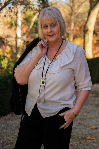 Linen Shawl Collar Top