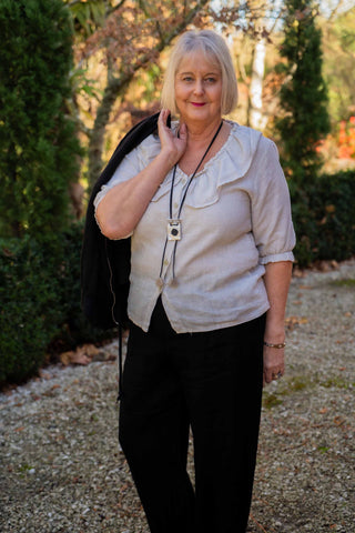 Linen Shawl Collar Top