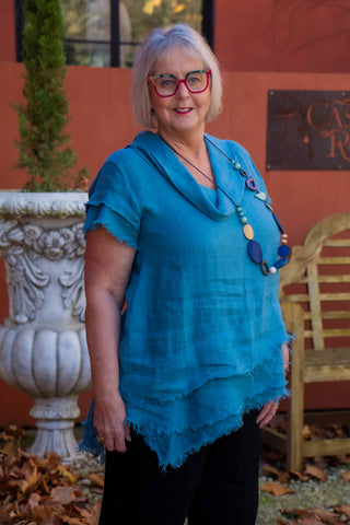 Linen Fringed Cowl Top