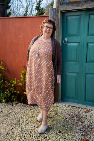 Linen Polka Dot Maxi Swing Dress