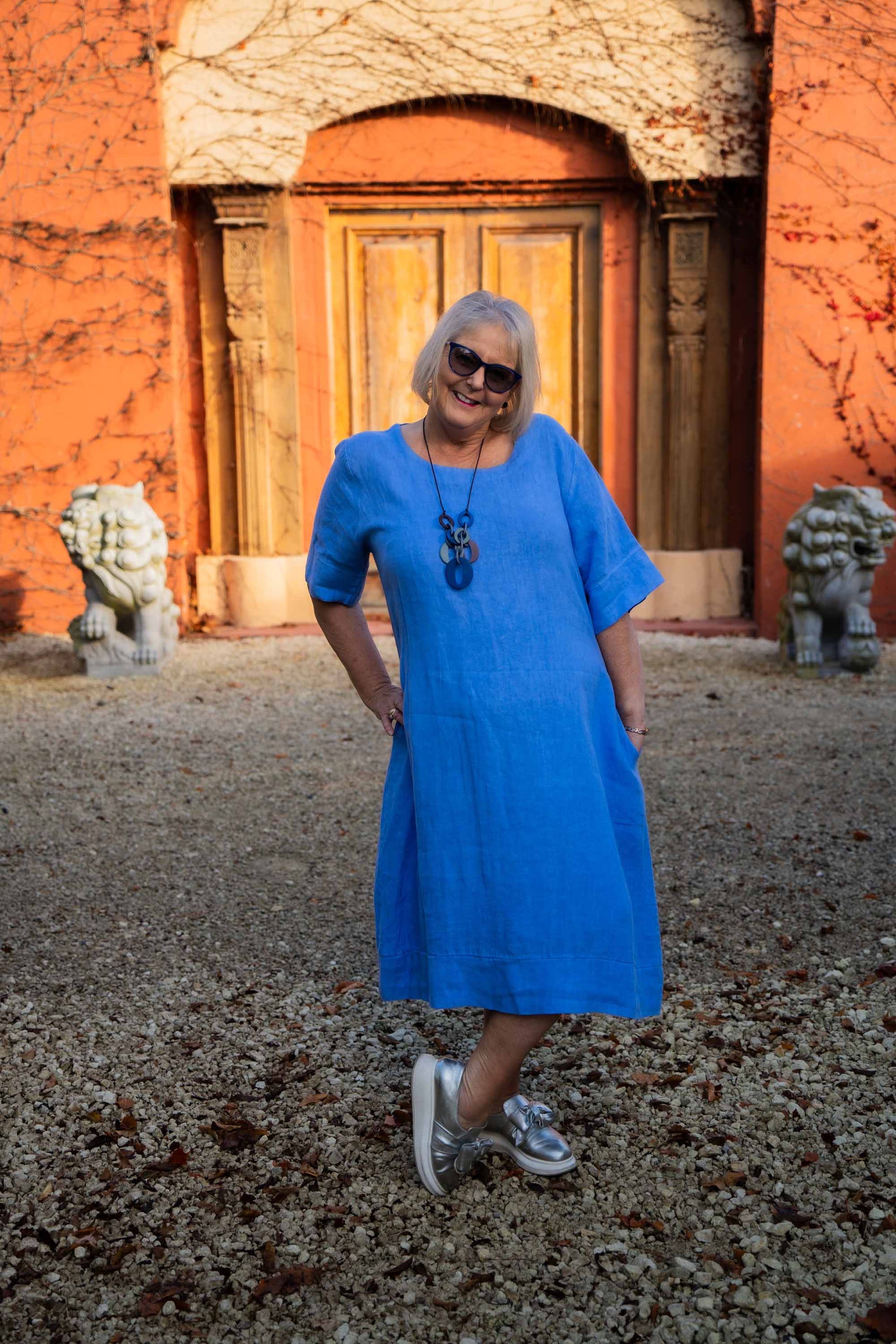chinese dress ladies Nadia Blue Palm Linen Maxi Dress main image 1
