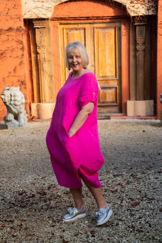 Linen Midi Scooped Hem Dress