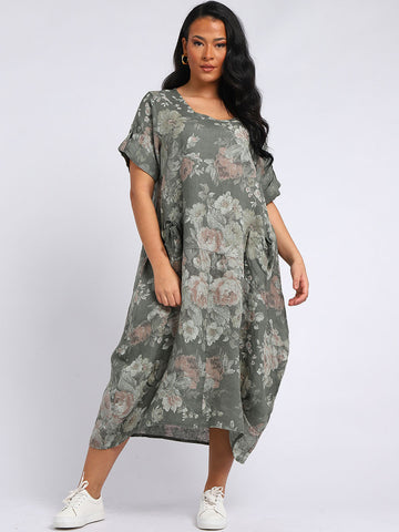 Linen Vintage Rose Dress - Plus Size