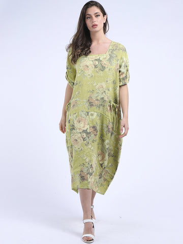 Linen Vintage Rose Dress - Plus Size