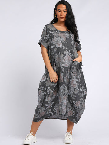 Linen Vintage Rose Dress - Plus Size