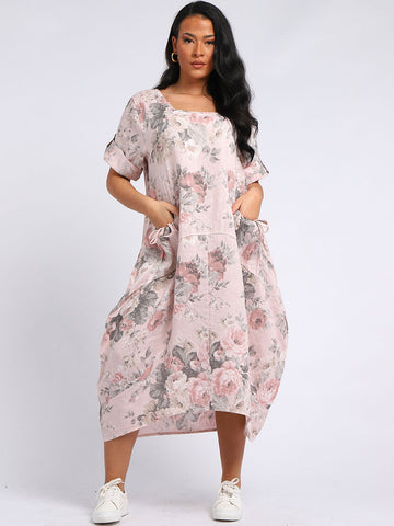 Linen Vintage Rose Dress - Plus Size