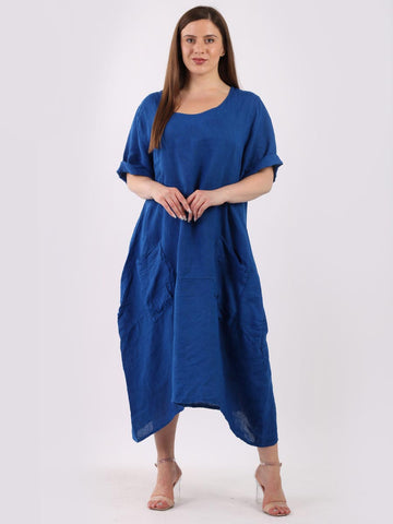 Linen Pleated Pocket Dress - Plus Size