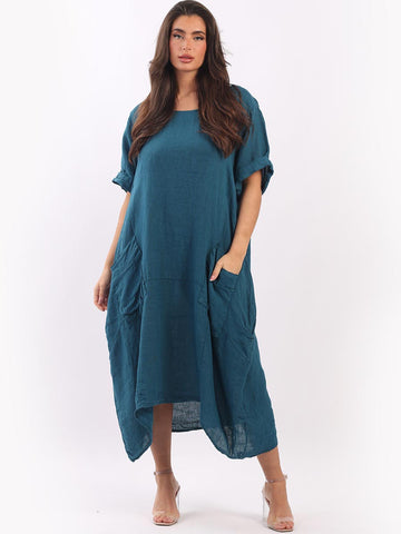Linen Pleated Pocket Dress - Plus Size