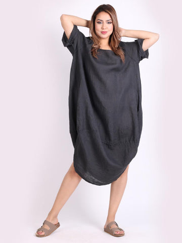 Linen Midi Scooped Hem Dress