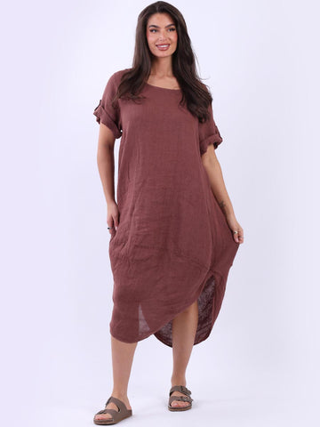 Linen Midi Scooped Hem Dress