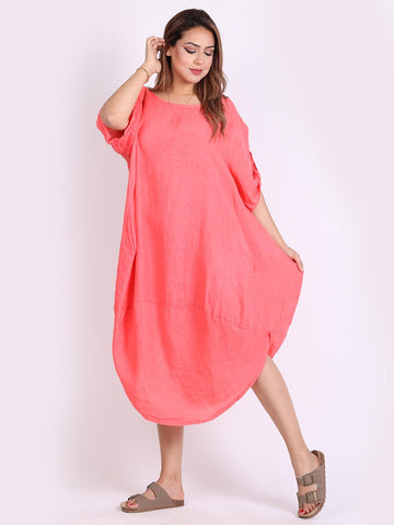 Linen Midi Scooped Hem Dress