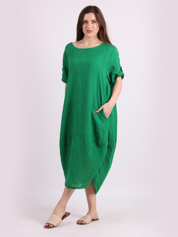 Linen Midi Scooped Hem Dress