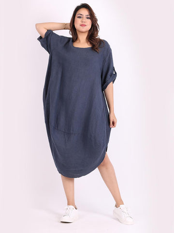 Linen Midi Scooped Hem Dress
