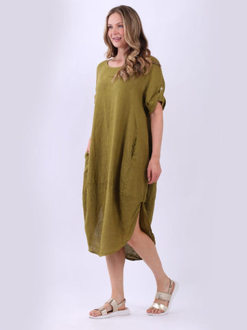 Linen Midi Scooped Hem Dress