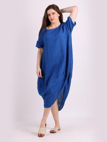 Linen Midi Scooped Hem Dress