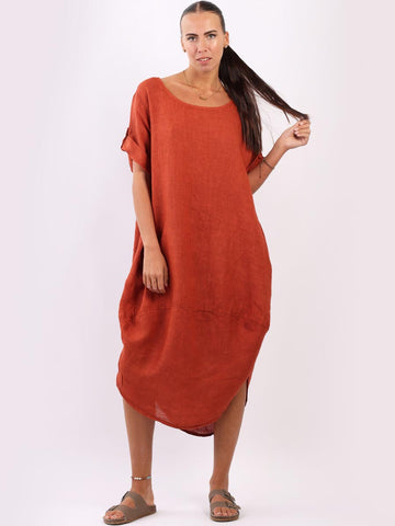 Linen Midi Scooped Hem Dress