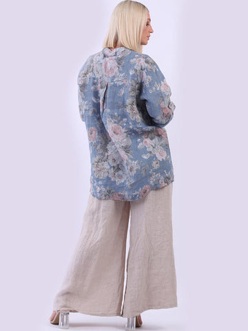 Linen Floral Buttoned Top