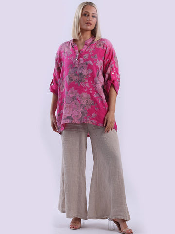 Linen Floral Buttoned Top