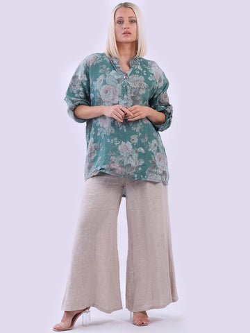 Linen Floral Buttoned Top