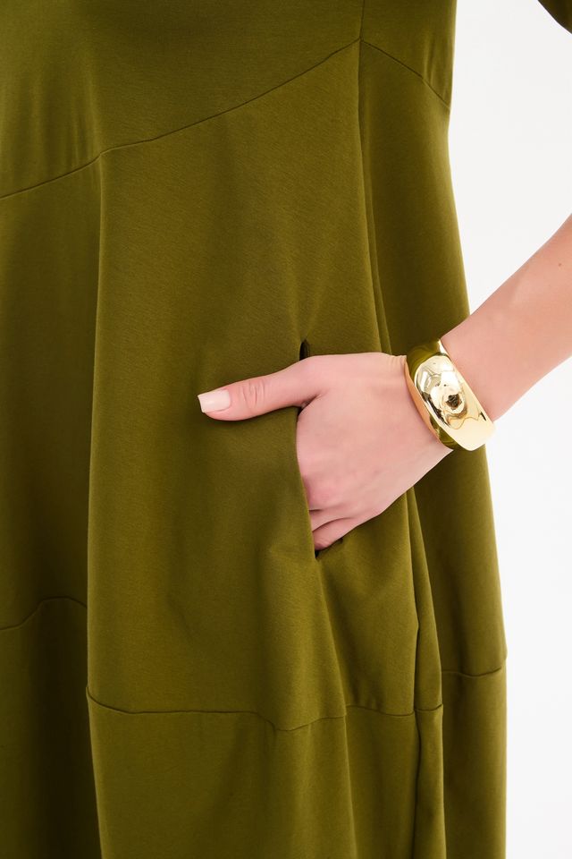 Tirelli - Diagonal Seam Winter Dress in Khaki