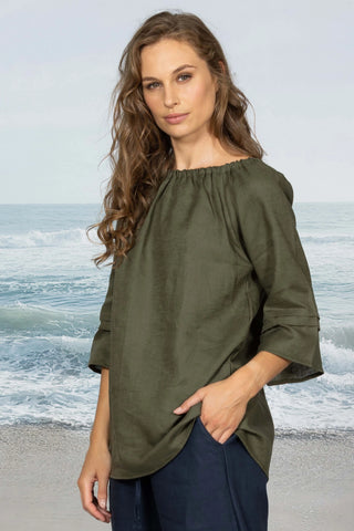 Noble Wilde - Linen Gathered Boat Neck Top