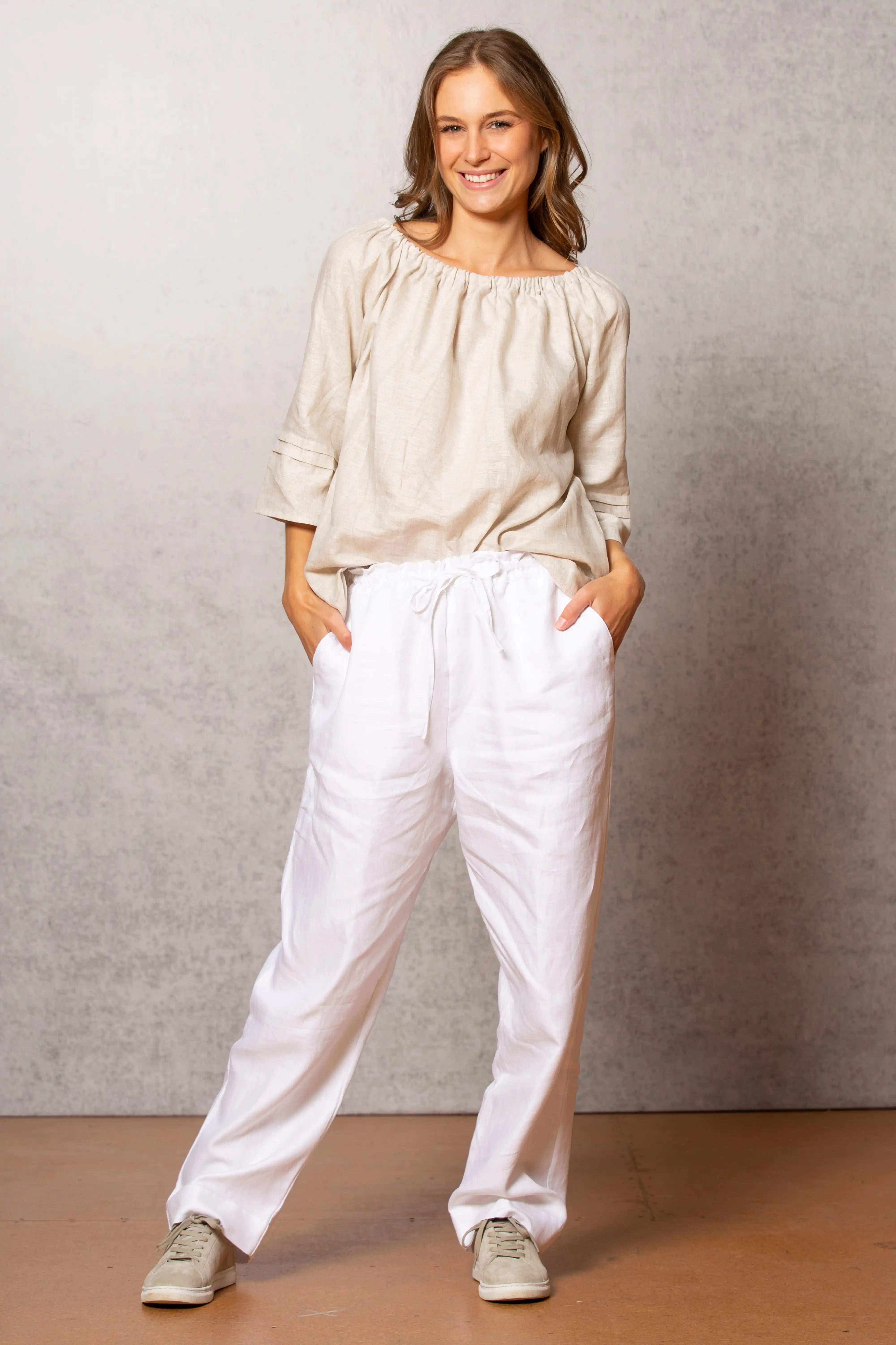 Noble Wilde - Linen Gathered Boat Neck Top
