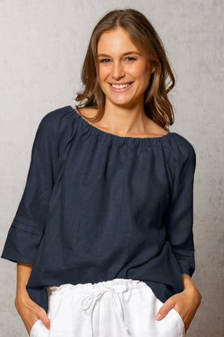 Noble Wilde - Linen Gathered Boat Neck Top