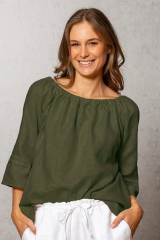 Noble Wilde - Linen Gathered Boat Neck Top