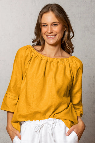 Noble Wilde - Linen Gathered Boat Neck Top