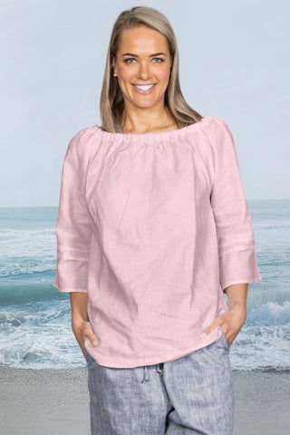 Noble Wilde - Linen Gathered Boat Neck Top