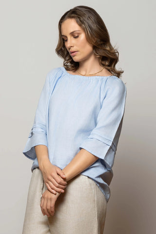 Noble Wilde - Linen Gathered Boat Neck Top