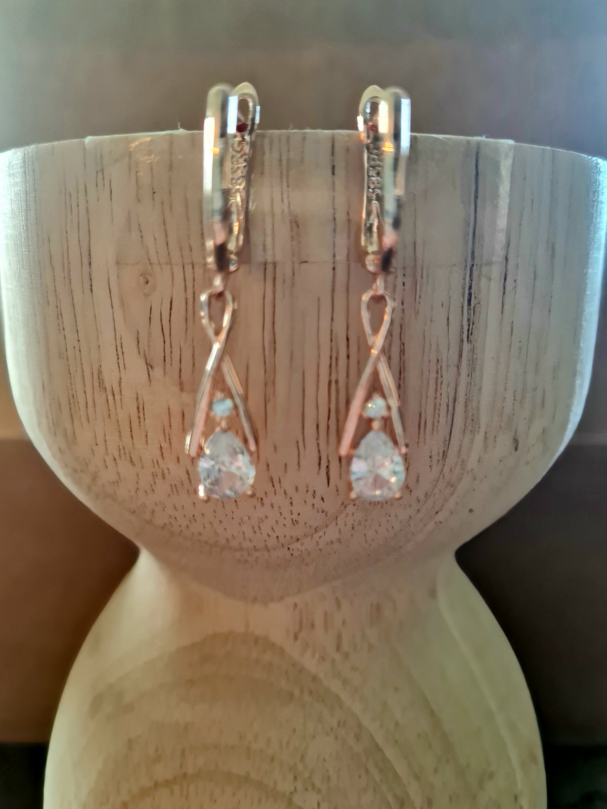 Rose Gold Twist & CZ Earrings