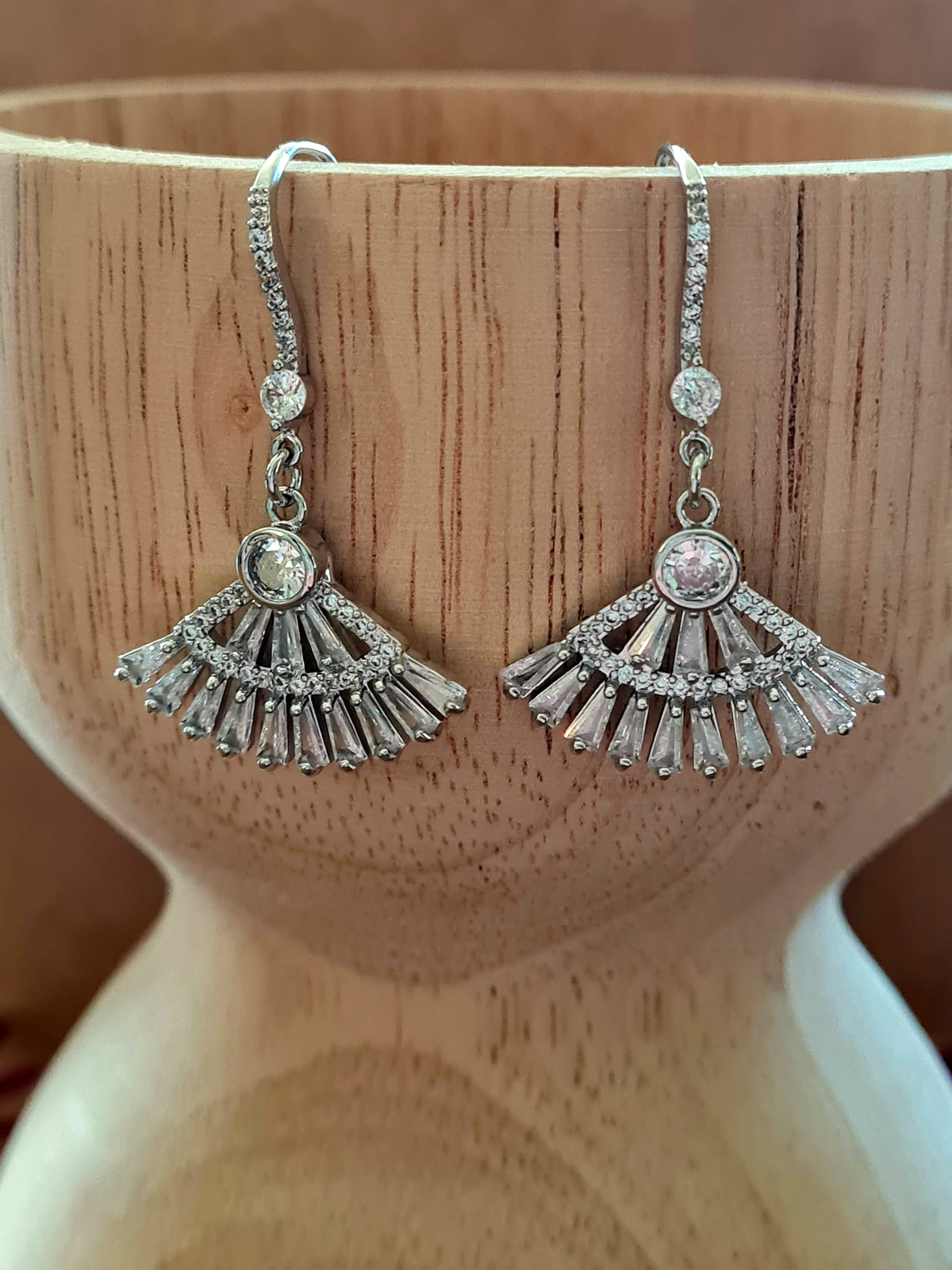 Cubic Zirconia & Silver Fan Earrings
