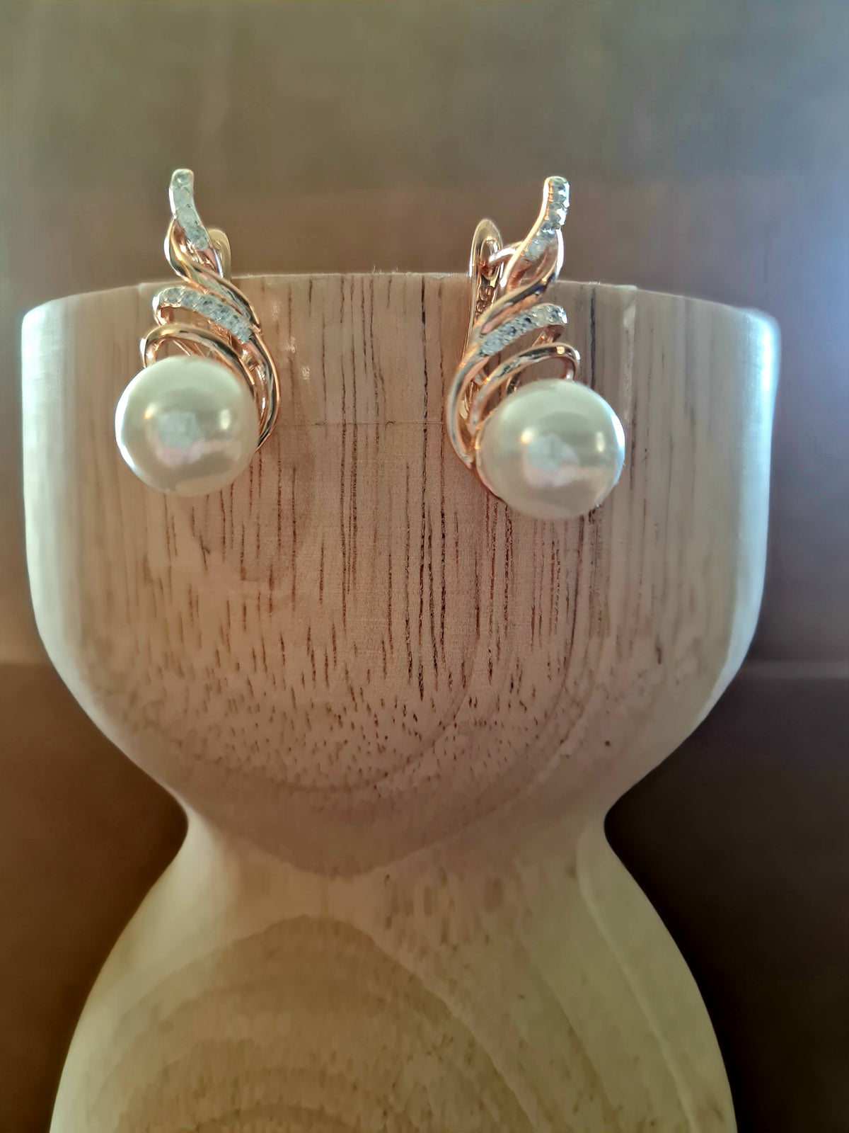 Rose Gold Crystal Swirl with Pearl Earrings