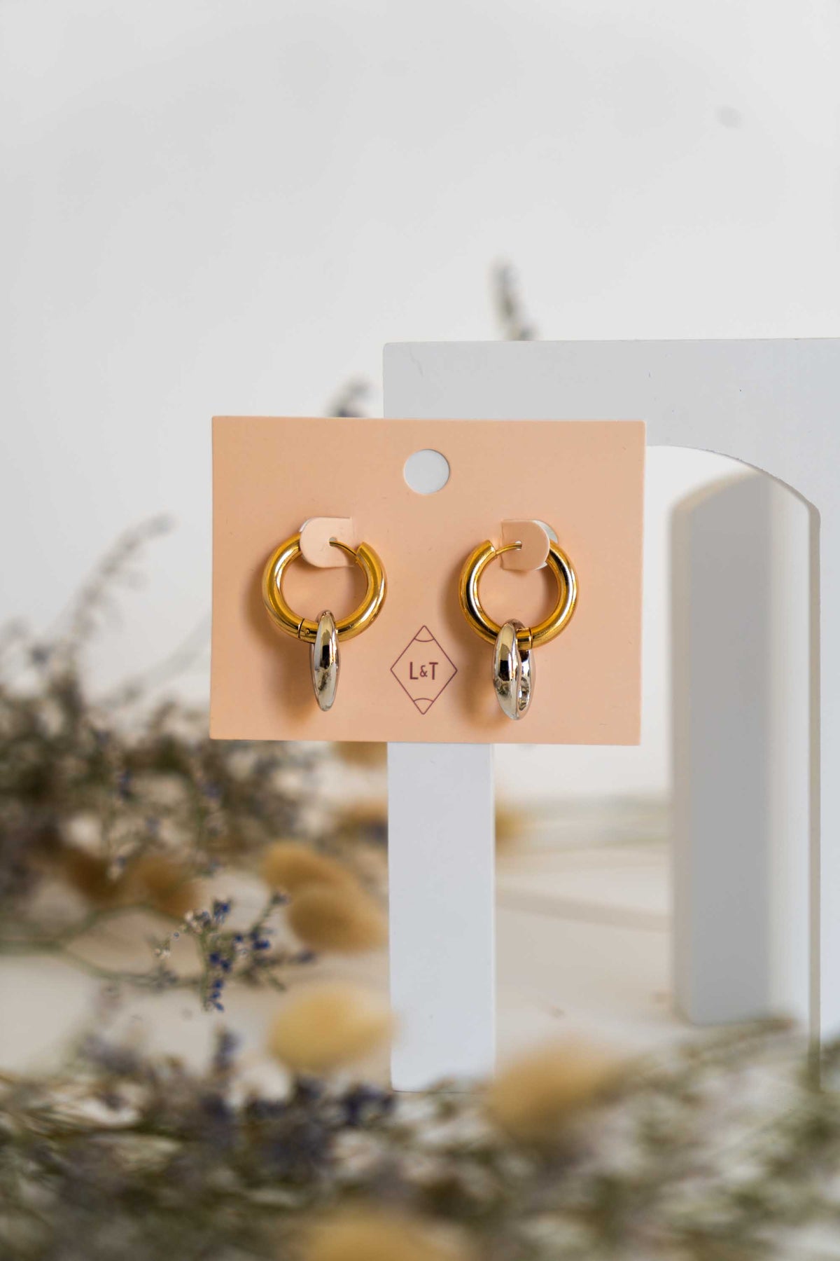 Gold with Silver Hoop Earrings