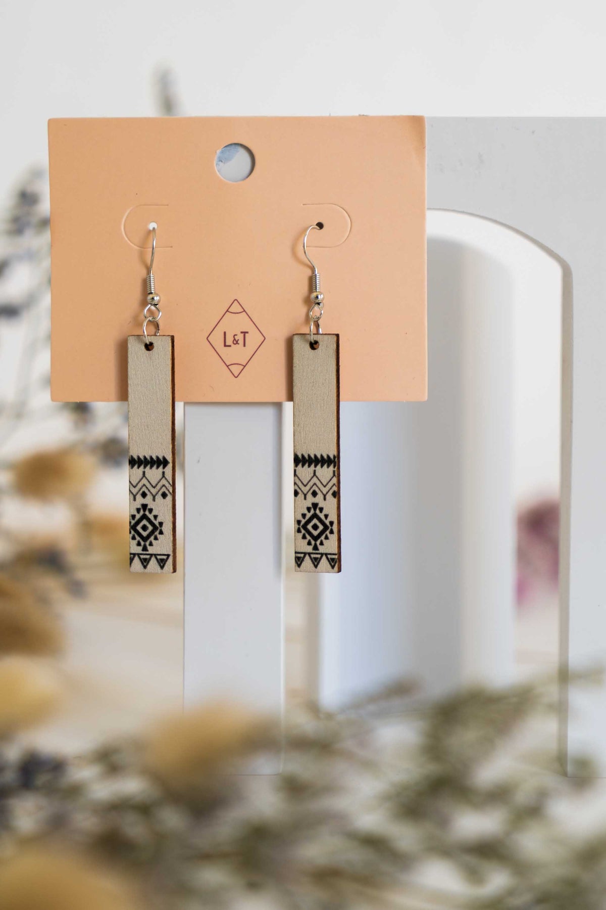 Wood Long Drop Earrings
