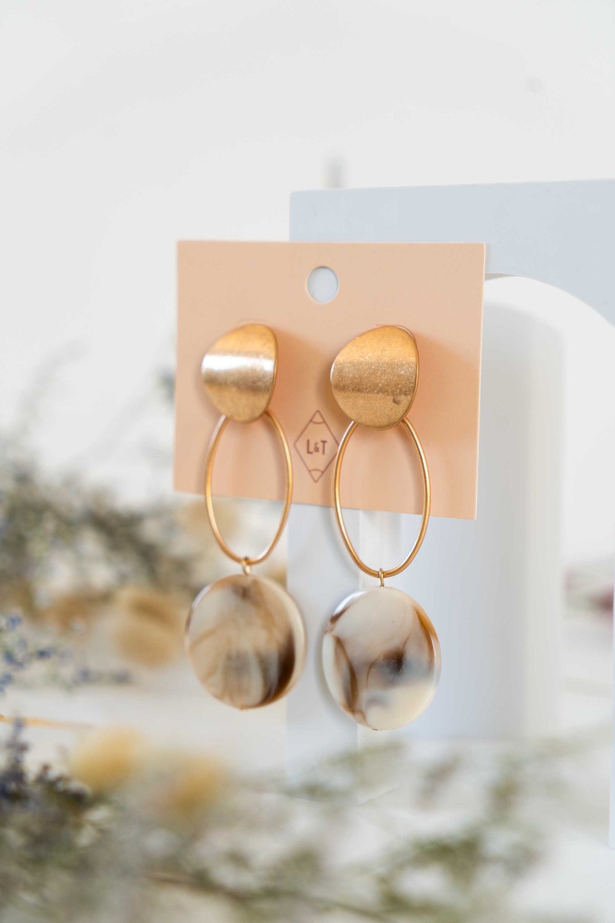 Gold & Beige Resin Earrings