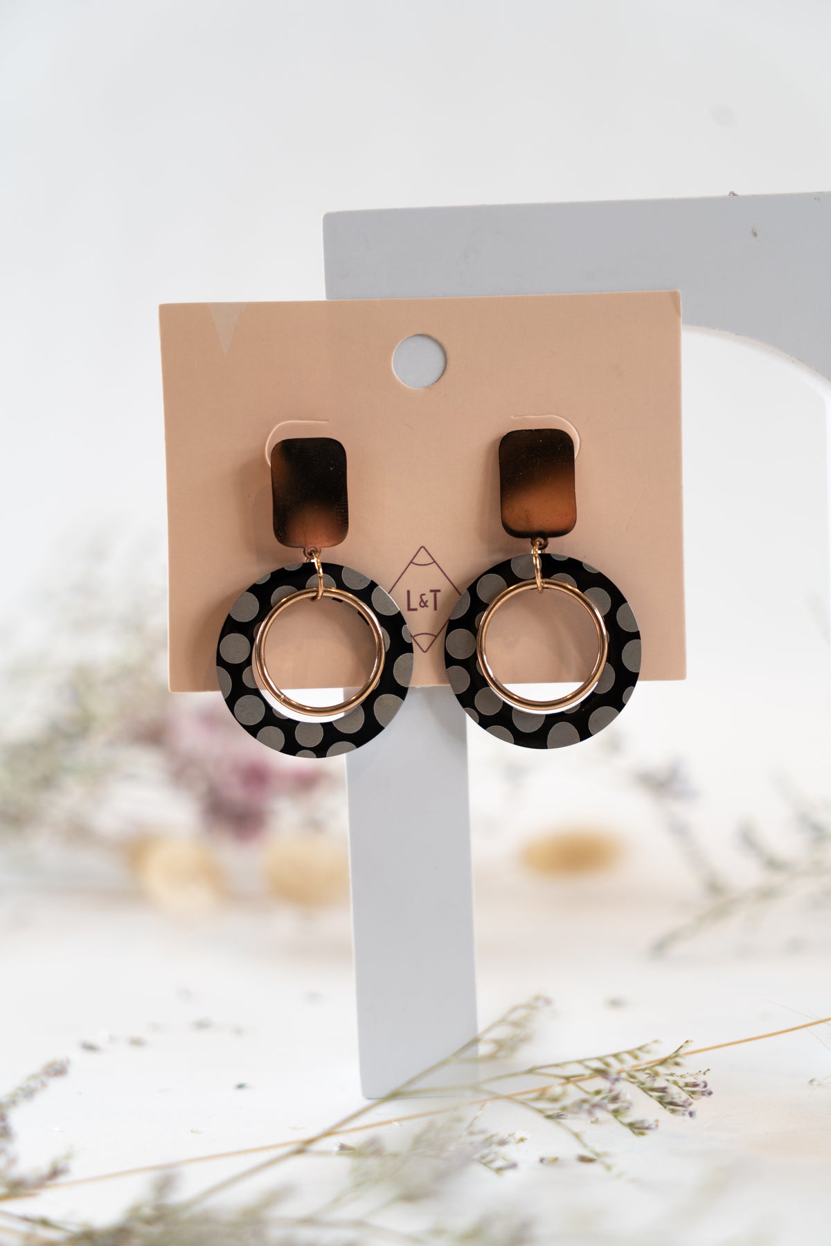 Rose Gold & Black Dot Earrings