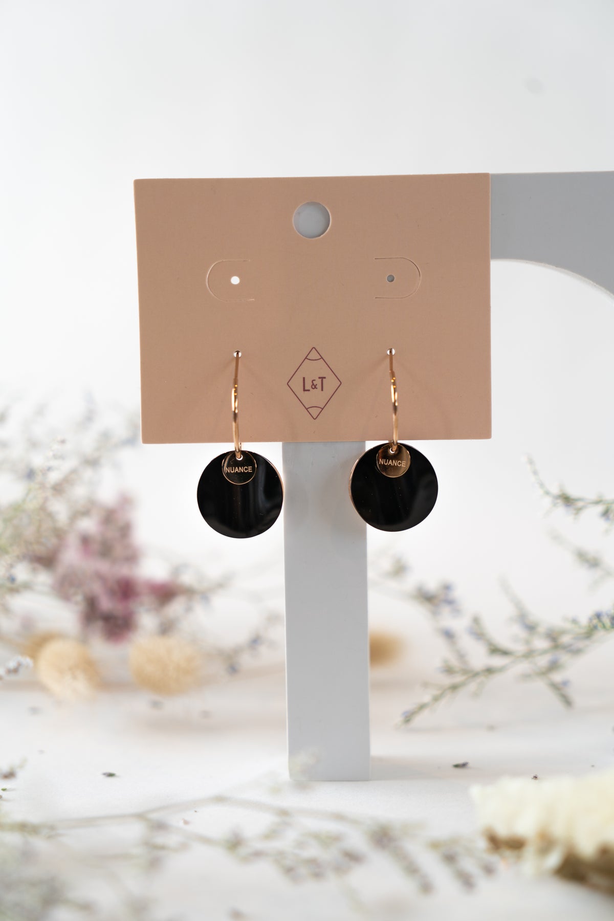 Rose Gold & Black Curved Button Earrings