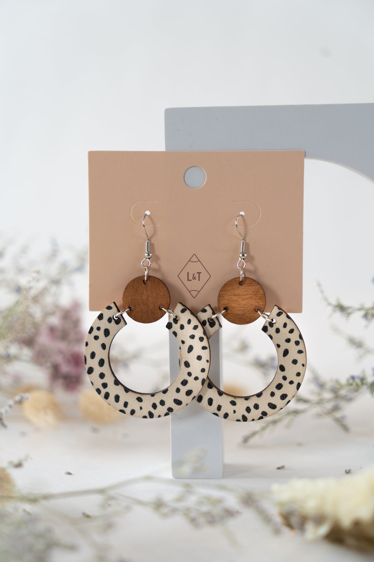 Wooden Ring Earrings - Cream