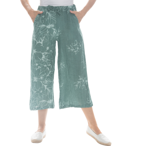 Linen Pants Soft Floral 3/4 Length