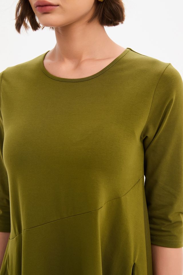 Tirelli - Diagonal Seam Winter Dress in Khaki